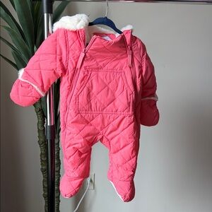 Urban Republic Coral Pink Quilted Infant Snowsuit with Faux Fur Trim